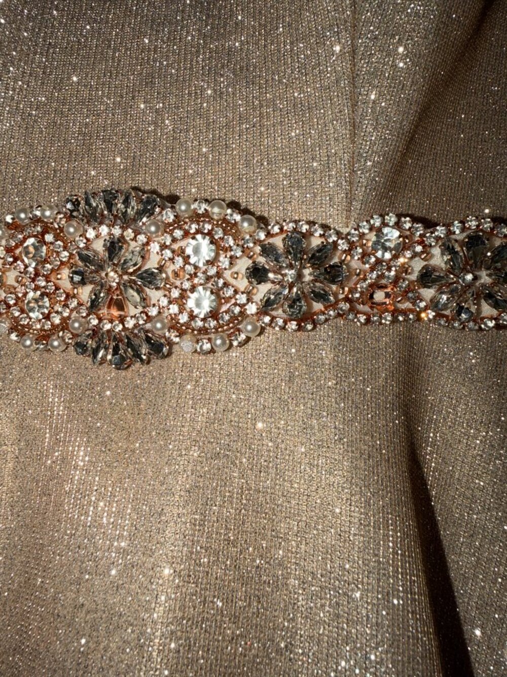 Speechless Juniors Gold Sparkle Glitter Belted Pocketed Formal Prom Dress Size 3 - Picture 4 of 9